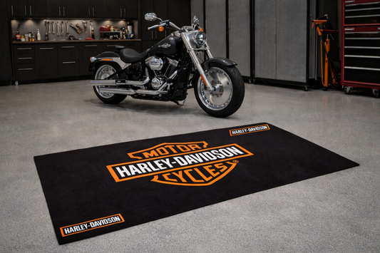 Harley Davidson Motorcycle Garage Floor Mat 32x87 Inches Premium Showroom Rug & Wall Decor Racing Style Bike Carpet