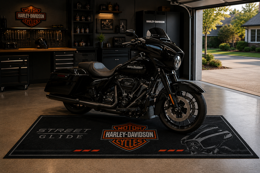Harley Davidson Streed Glide Motorcycle Garage Floor Mat 32x87 Inches Premium Showroom Rug